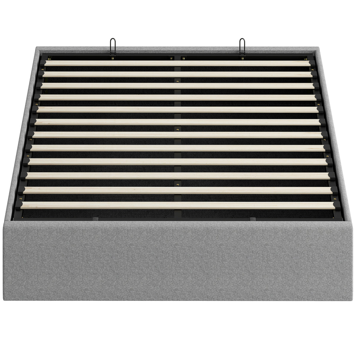 Lit coffre 140 x 190 cm, cadre de lit double rembourré, sommier à lattes en bois, rangement caché, sans bruit, gris-0