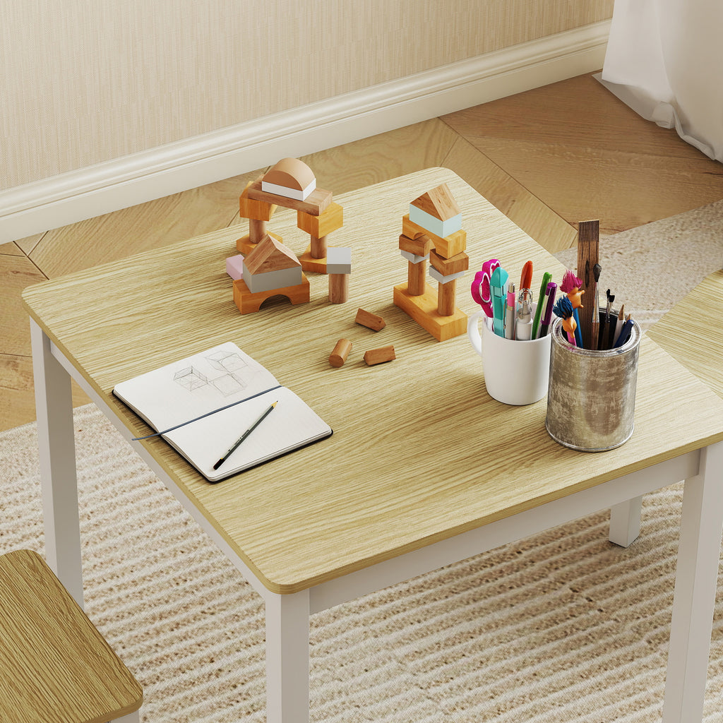 Table enfant avec chaise, lot table et 2 chaises enfant en bois pour dessiner, jouer, étudier, 56x52x48cm, bois naturel-8