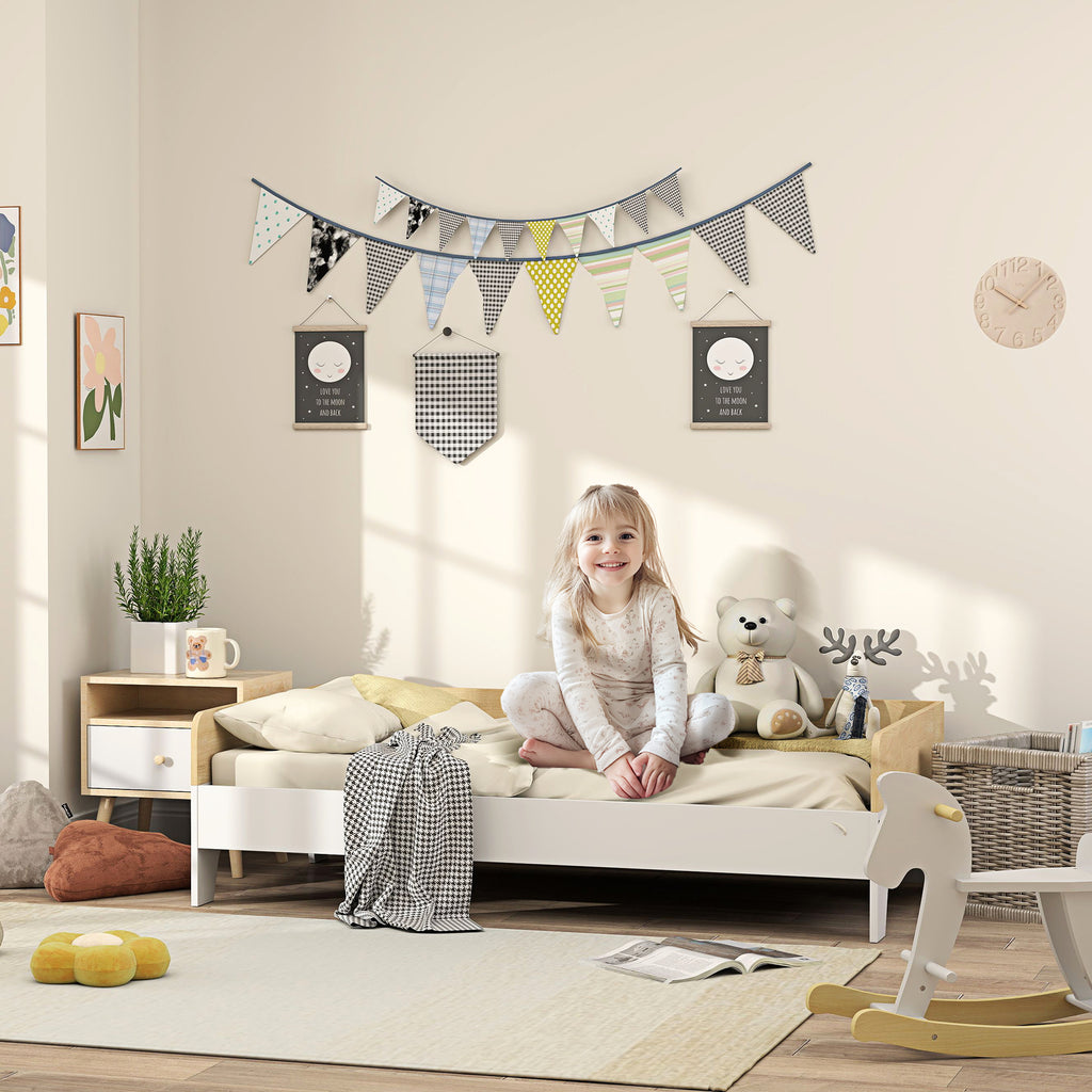 Lit enfant lit avec sommier à lattes avec panneaux latéraux élevés conception basse en bois 143,5 x 74 x 40 cm blanc-1