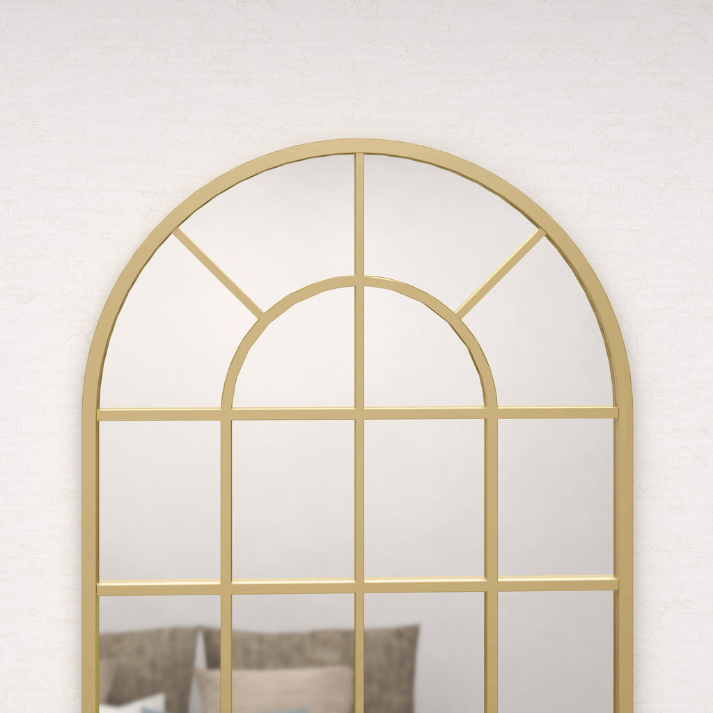 Miroir verrière arche style industriel fenêtre arcade métal 110 x 65 cm doré-8