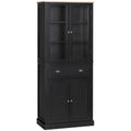 Buffet meuble cuisine rangement armoire de cuisine 4 portes dont 2 portes vitrées et 1 tiroir étagères réglables - noir-0