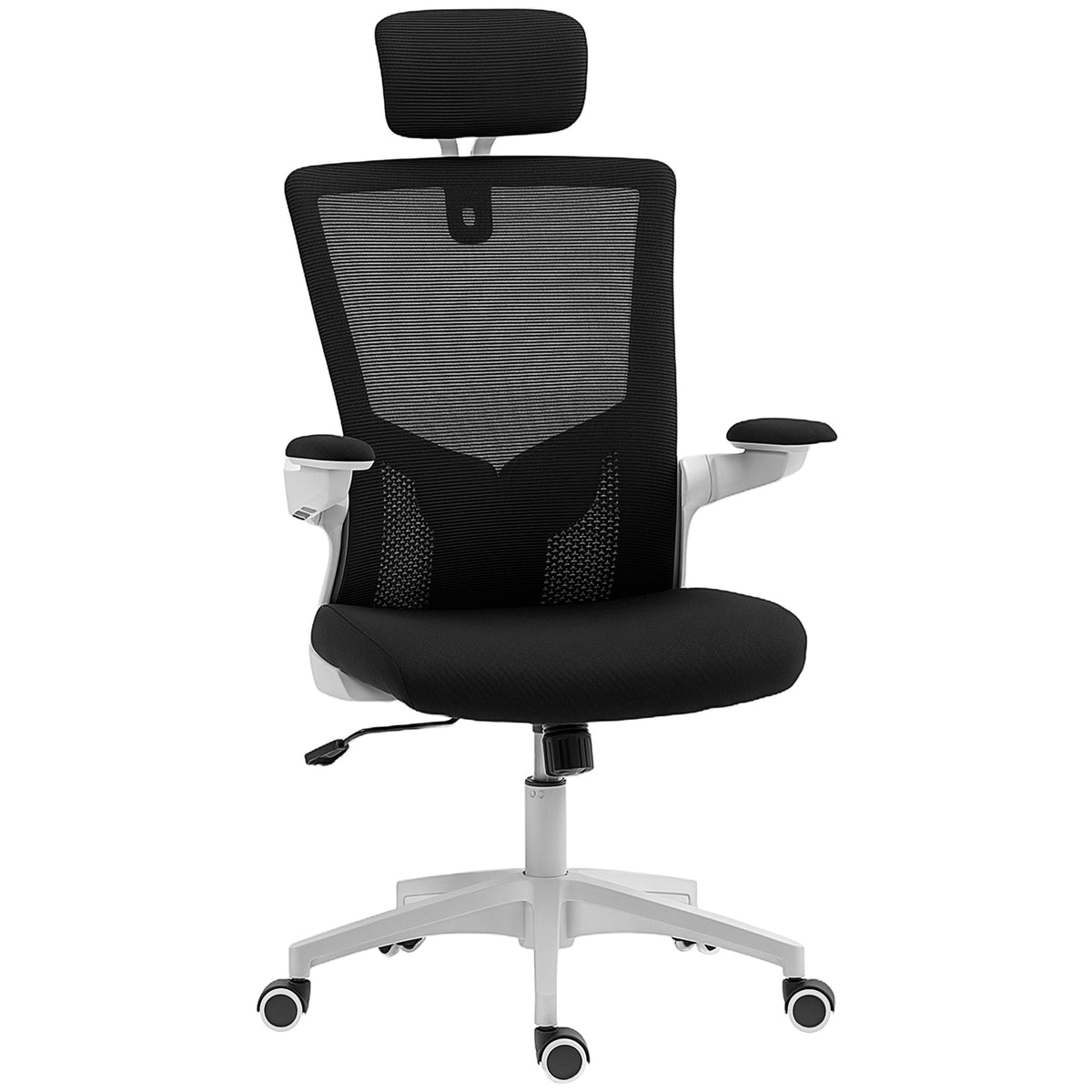 Chaise bureau ergonomique, fauteuil de bureau, accoudoirs relevables, soutien lombaire, appui-tête, 60x63x120cm, noir-0