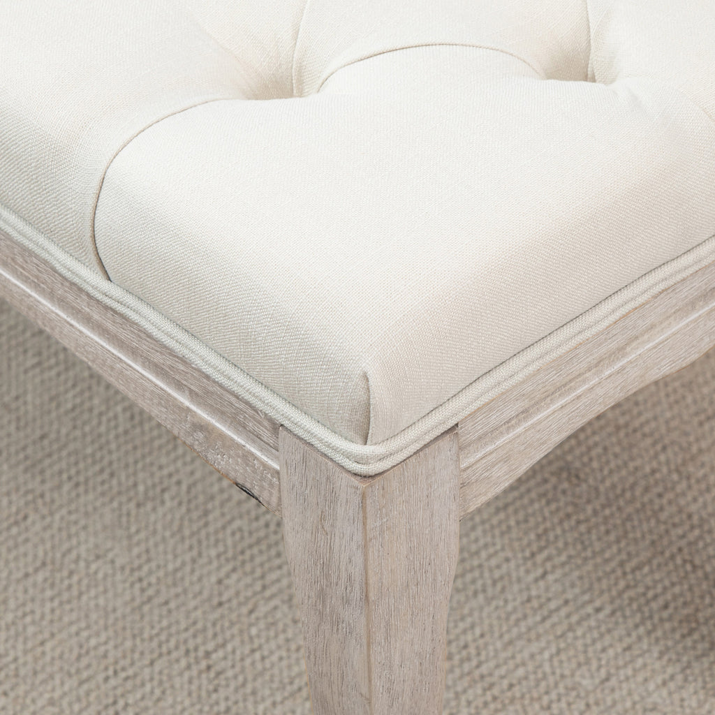 Banc Banquette capitonnée Style Classique 110 cm Bout de lit Rembourrée en lin piètement Bois hévéa sculpté Beige-7