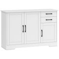 Buffet, meuble de rangement avec 3 portes, 2 tiroirs et étagère réglable, 120 x 38 x 79 cm, blanc-0