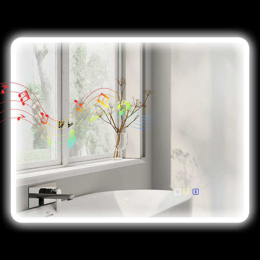 Miroir salle de bain LED bluetooth 70 x 90 cm interrupteur tactile lumière réglable 3 couleurs anti-buée mémoire argent-0