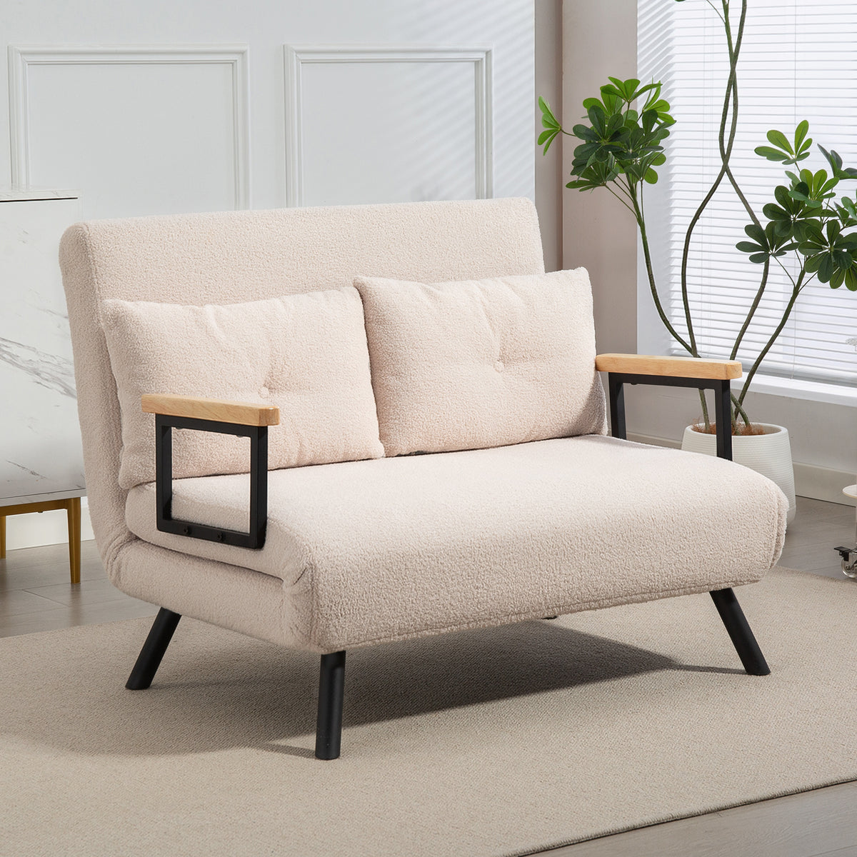 Canapé convertible 2 places 4 en 1, canapé-lit avec dossier réglable sur 5 niveaux, 2 coussins, 102 x 73 x 81 cm, beige-9