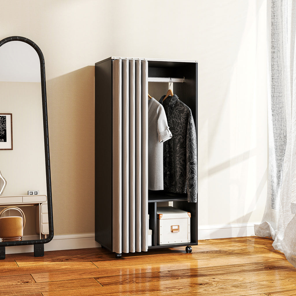 Armoire penderie Armoire de Rangement Mobile avec rideau, Panneaux de Particules, tringle de suspension, noir-6