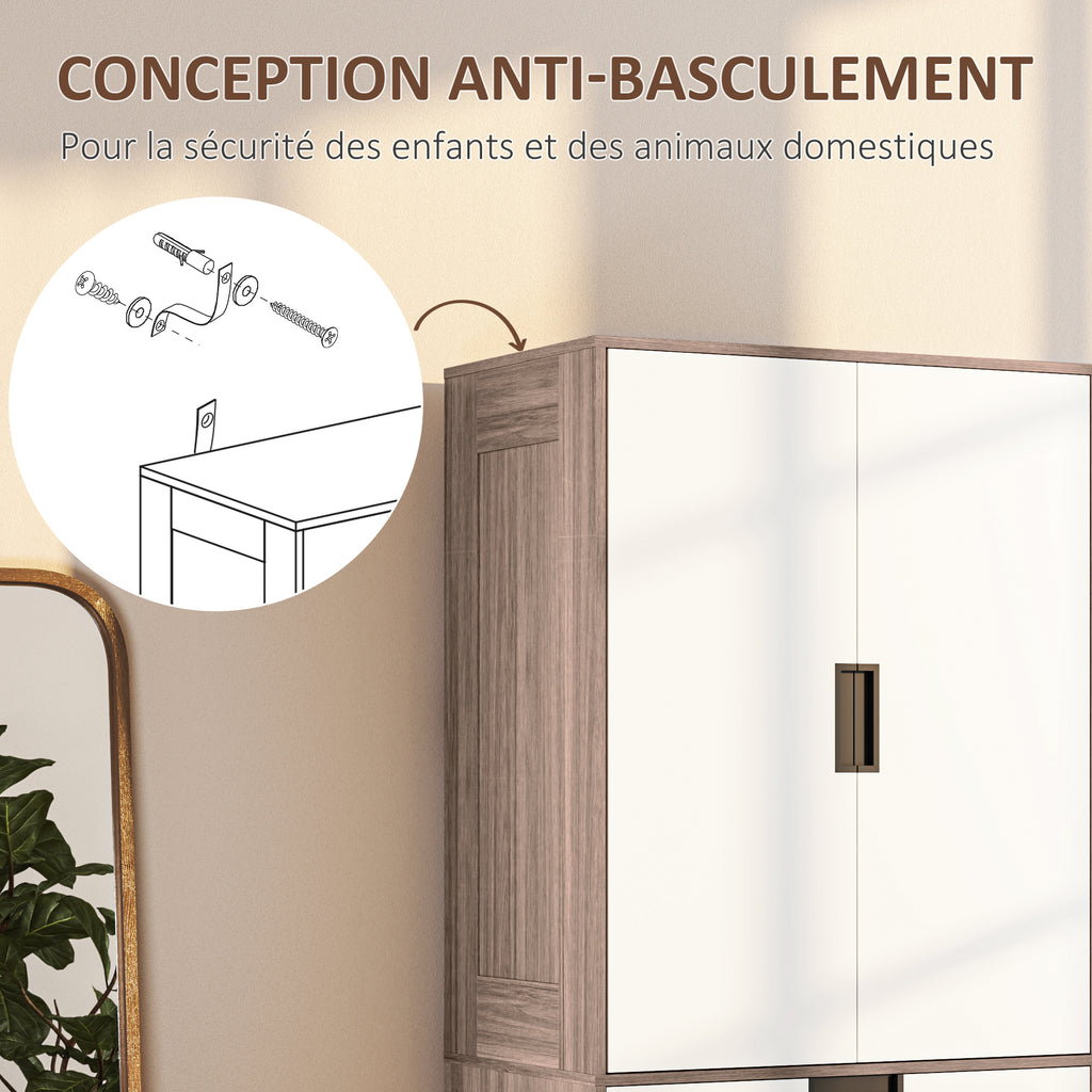 Armoire 2 portes, armoire moderne avec 3 tiroirs et tringle de suspension pour chambre à coucher, marron-5