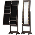 Armoire à Bijoux, Armoire de Rangement sur Pieds, Boîte à Bijoux avec Miroir Multi-Rangements Éclairage LED Marron Foncé-0
