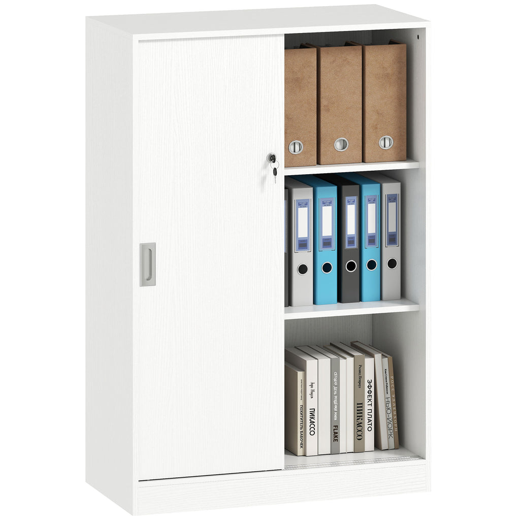 Armoire de Bureau 2 Portes coulissantes verrouillables dim. 80L x 40l x 120H cm 2 étagères en Bois Blanc-9
