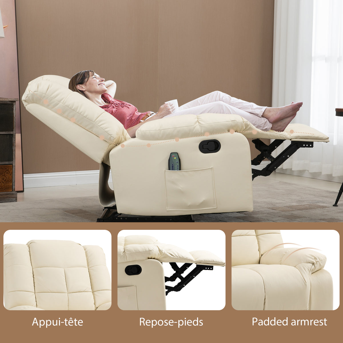 Fauteuil de massage fauteuil de relaxation massant dossier inclinable repose-pied fauteuil TV revêtement synthétique-6