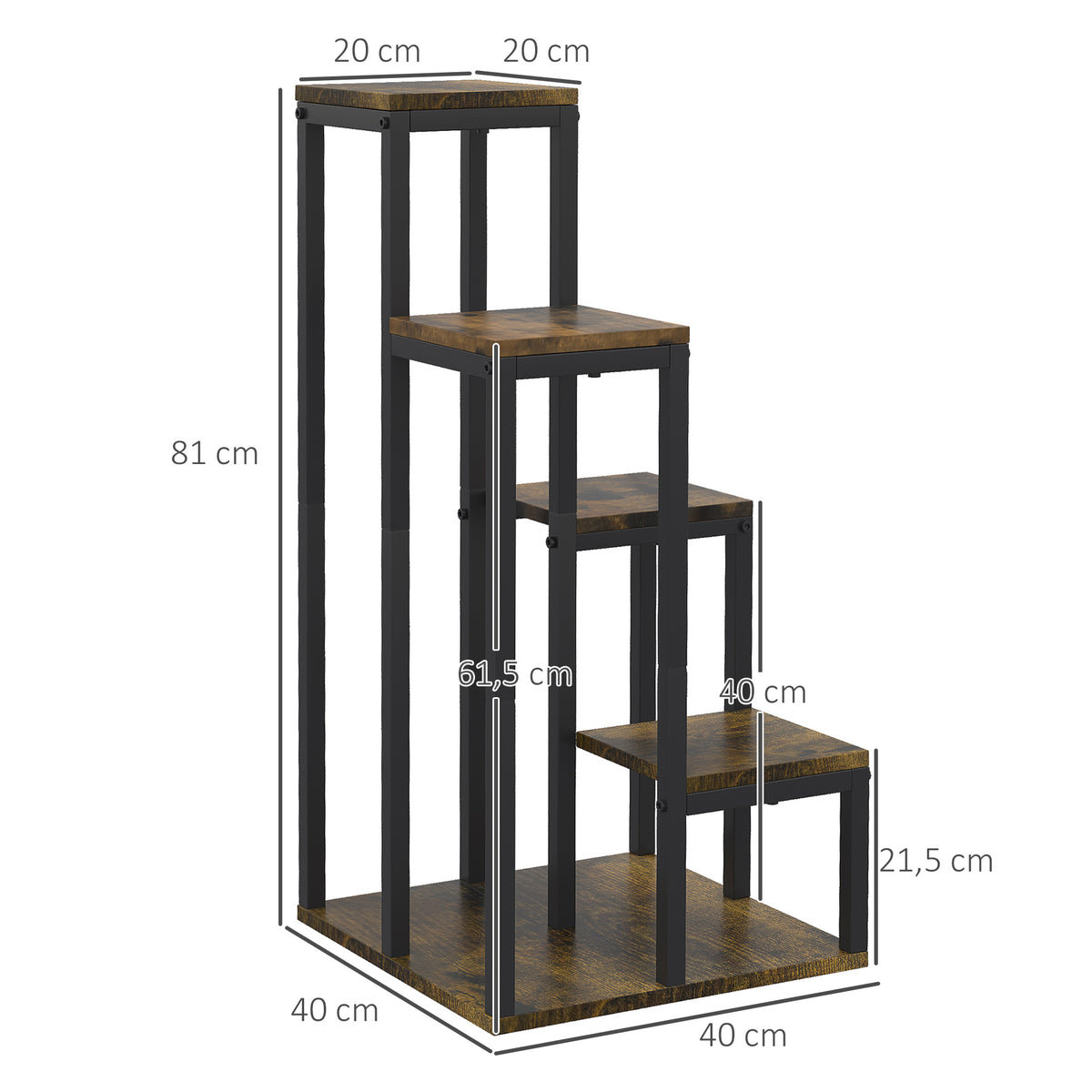 Support pour plantes étagère à fleurs 4 étagères différentes hauteurs structure acier 40 x 40 x 81 cm noir-2