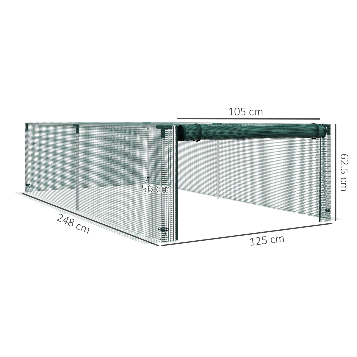 Serre de jardin serre à tomates filet protection porte zippée enroulable HDPE, dim. 125L x 248l x 62,5H cm-2