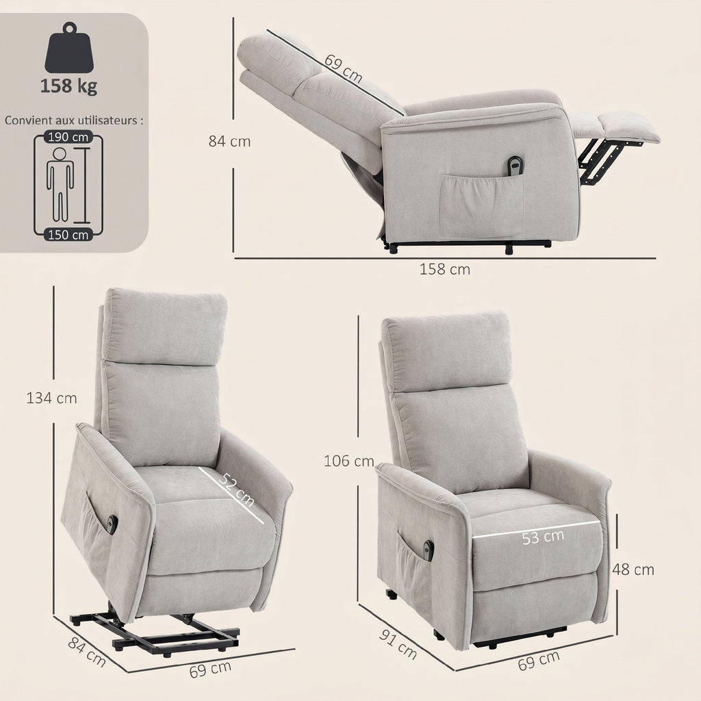 Fauteuil Releveur Électrique, Fauteuil Relax Électrique en Chenille avec Coussin à Ressorts, Dossier Inclinable, Gris-2