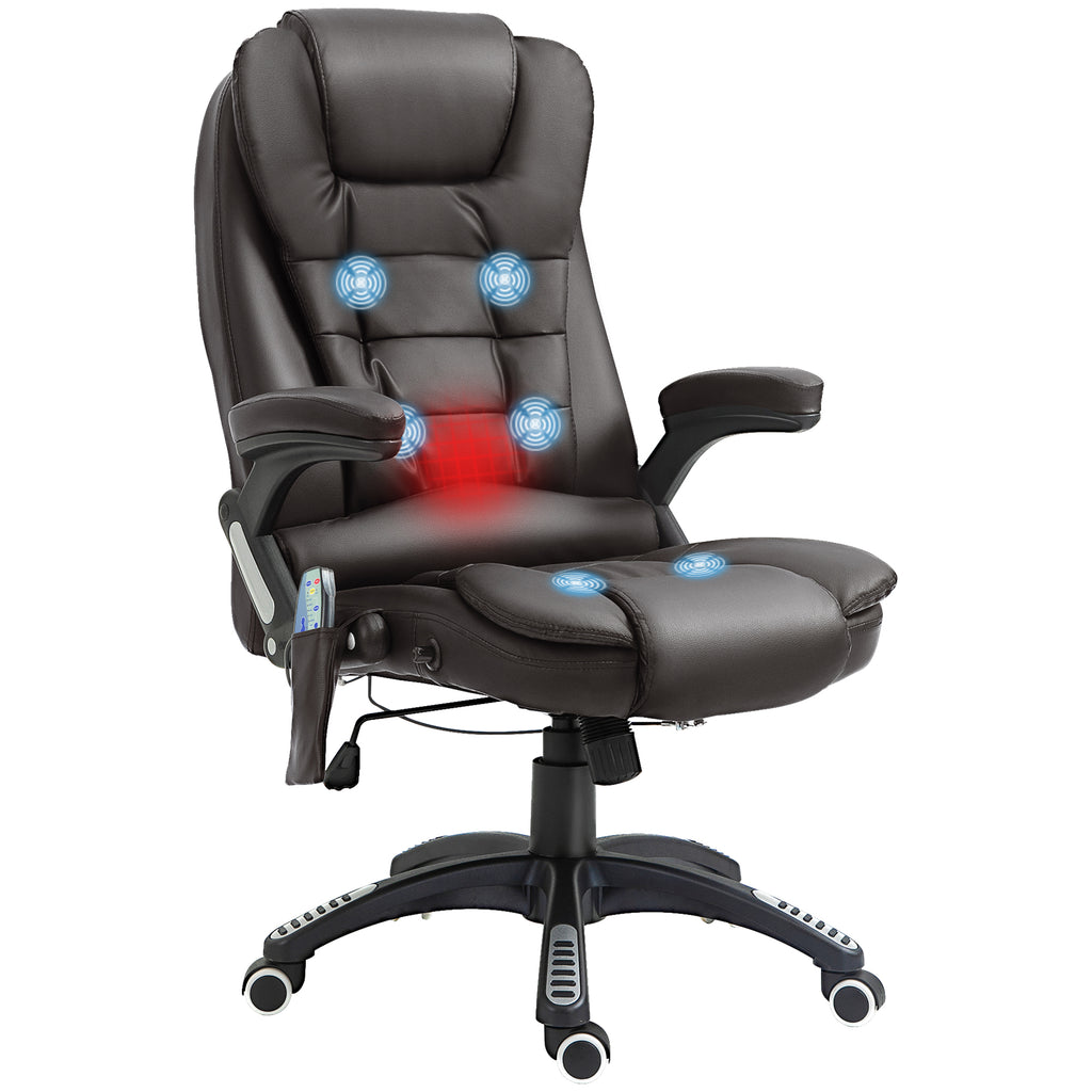 Fauteuil de bureau massant et chauffant électrique fauteuil bureau ergonomique revêtement synthétique brun-0