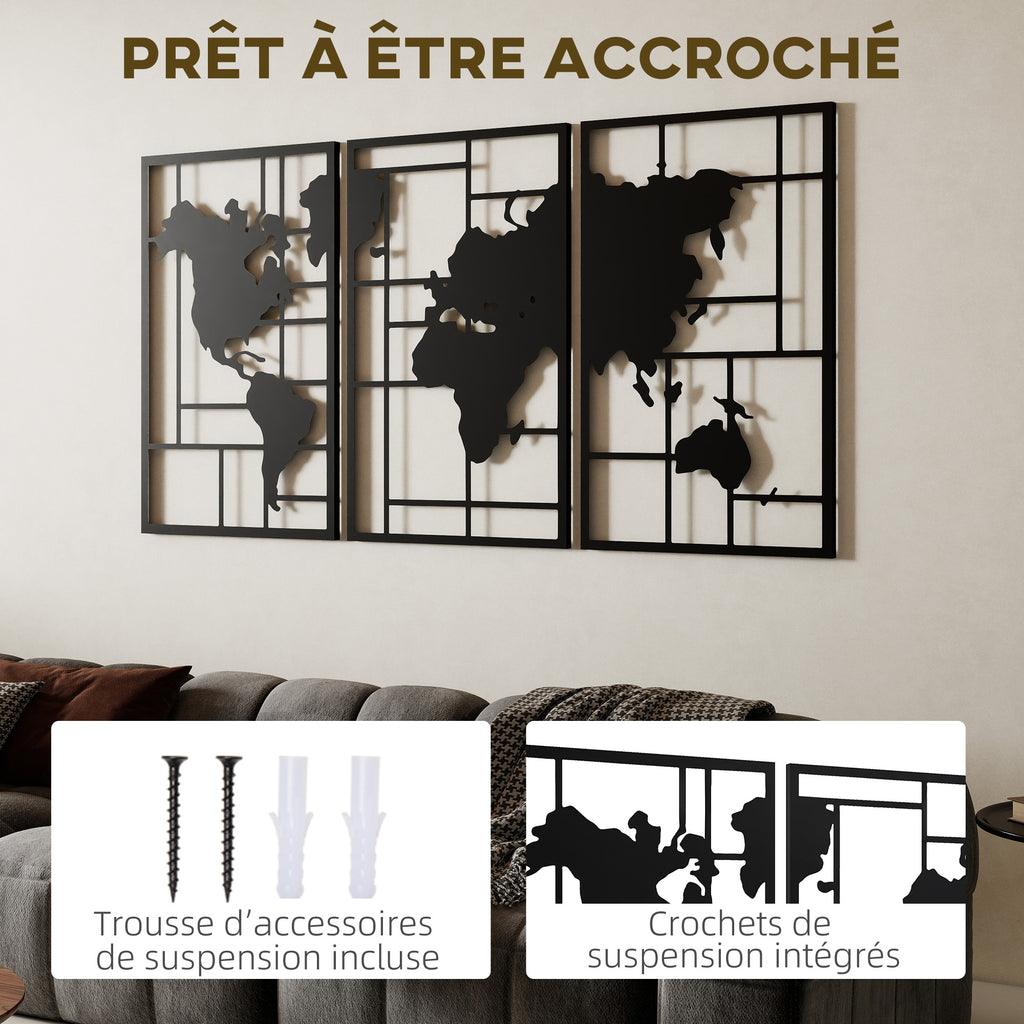 Lot de 3 décorations murales en métal moderne, sculpture murale en métal géométriques abstraites, 50 x 80 cm, noir-4