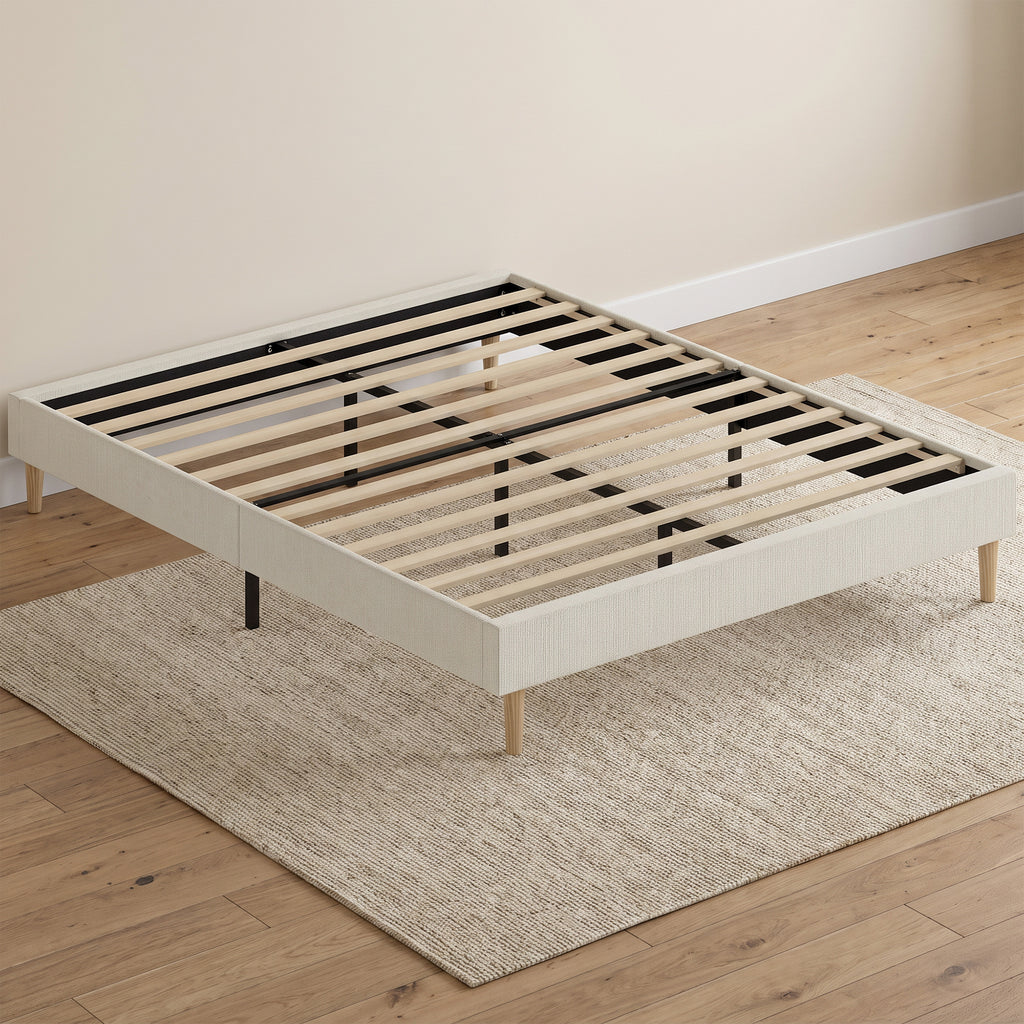 Cadre de Lit 160 x 200 cm avec Sommier, Lit Double Rembourré en Velours Côtelé, Espace de Rangement Au-Dessous, Crème-1