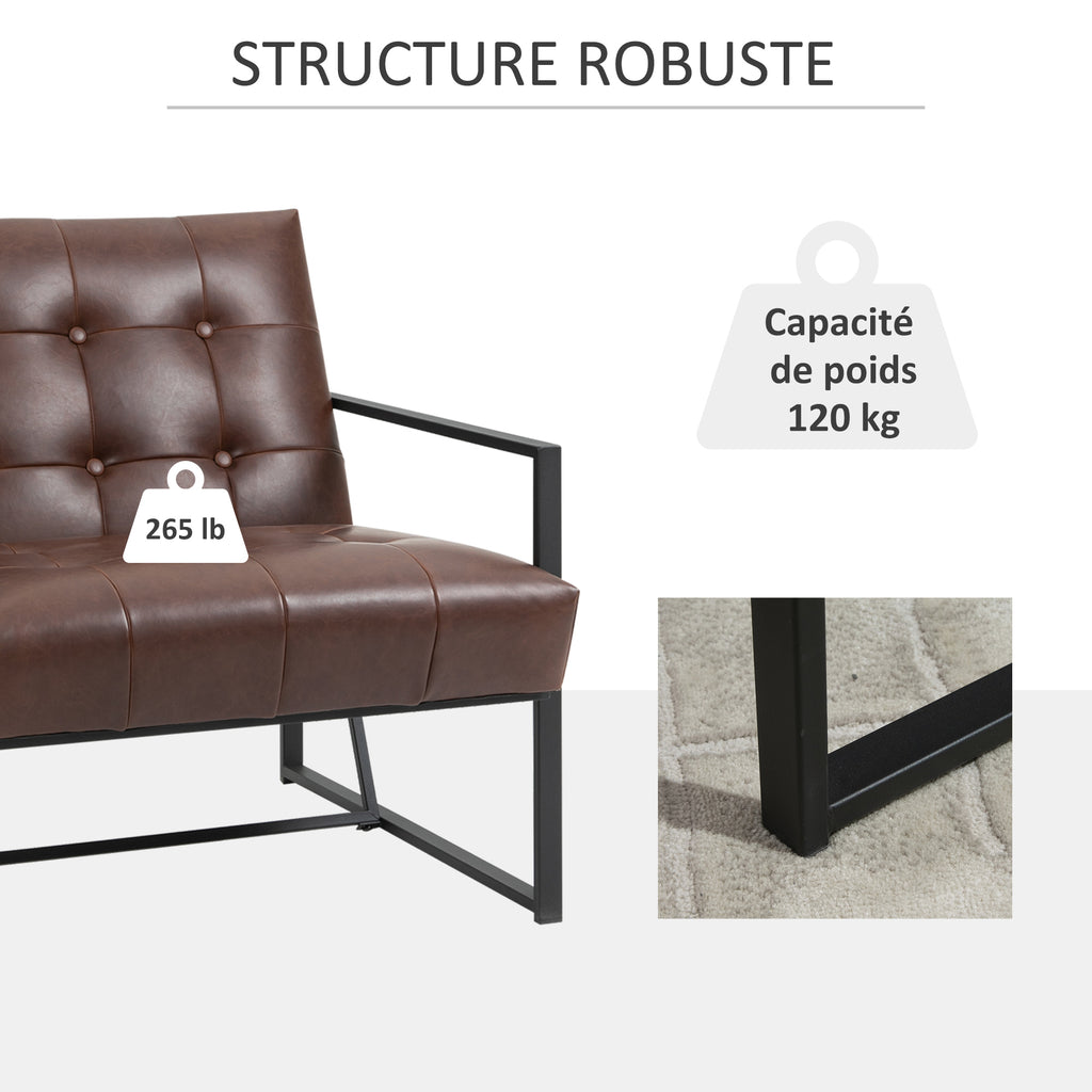 Fauteuil de salon Chesterfield Fauteuil Relax Assise Dossier capitonnés Structure métal Noir revêtement synthétique Chocolat-4
