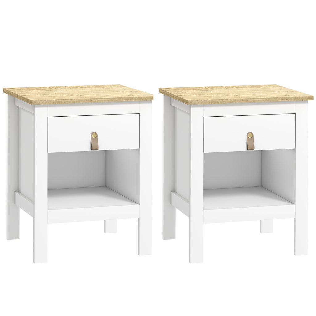 Lot de 2 tables de chevet avec tiroir et compartiment ouvert, 45 x 40 x 55 cm, blanc-0