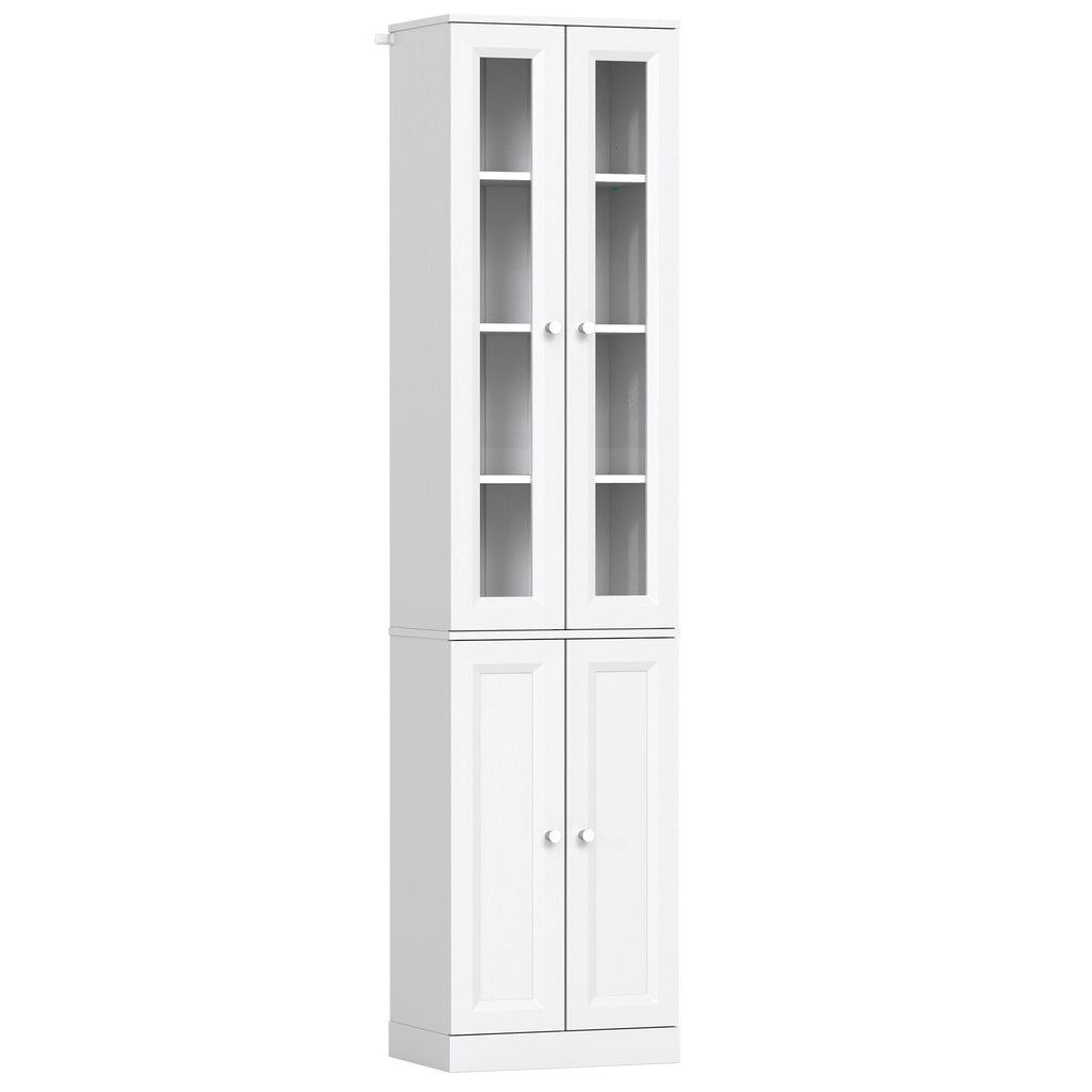 Meuble de Salle de Bain 6 niveaux, Meuble de Rangement avec 4 Portes à Fermeture Douce et Étagères Réglables, Blanc-0