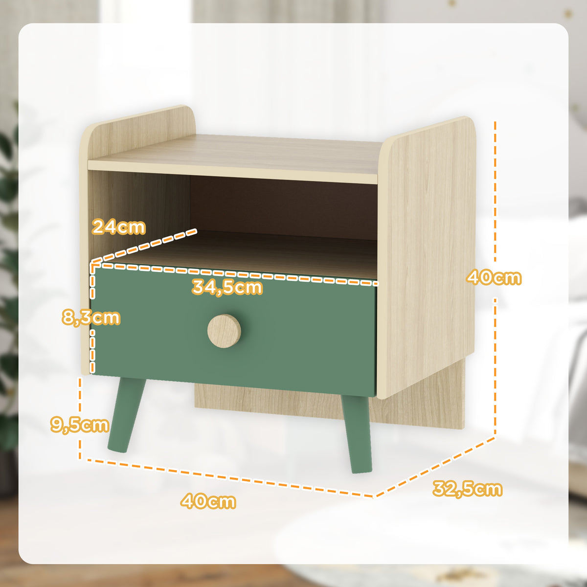 Table de chevet enfant table de nuit enfant avec tiroir et niche, petite table d'appoint en bois pour chambre d'enfant-2