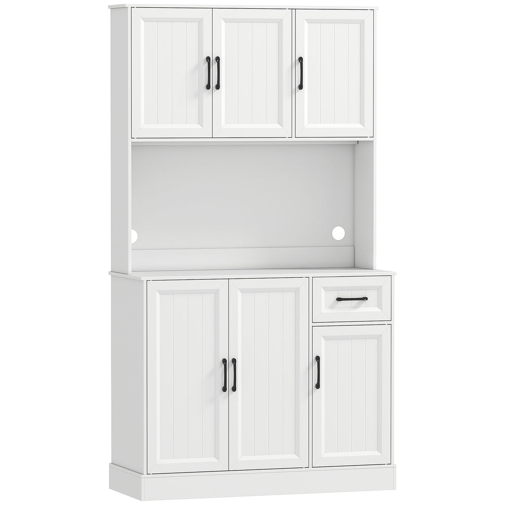 Buffet Haut Cuisine Moderne, 6 Portes, 1 tiroir, 1 Compartiment Ouvert, Étagères Réglables, 100 x 39,5 x 180,5 cm, Blanc-0