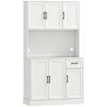 Buffet Haut Cuisine Moderne, 6 Portes, 1 tiroir, 1 Compartiment Ouvert, Étagères Réglables, 100 x 39,5 x 180,5 cm, Blanc-0