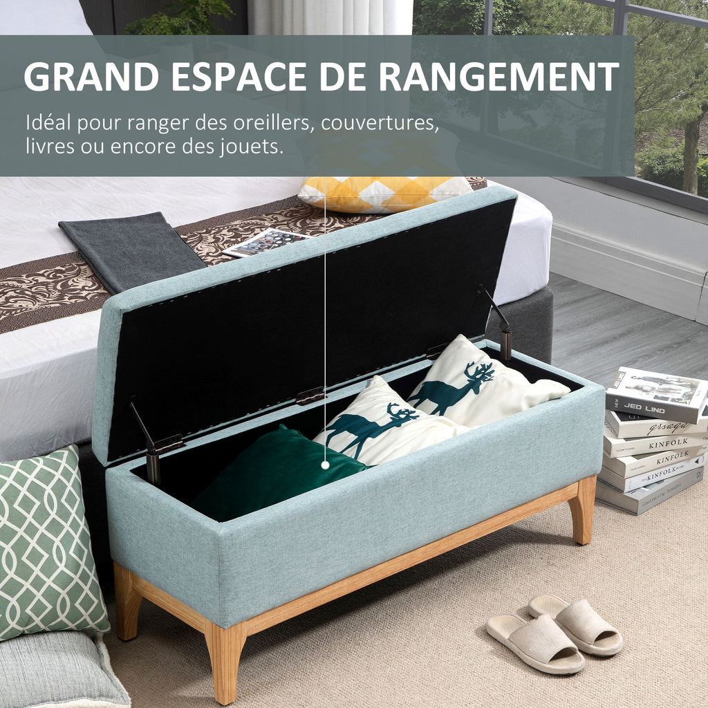 Banc de rangement, coffre de rangement avec couvercle amovible style scandinave, bout de lit en tissu lin, 110 x 39 x 45 cm, vert clair-3