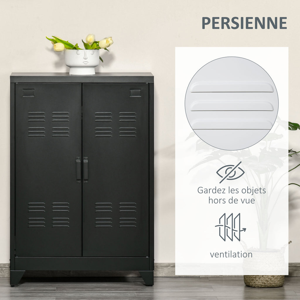 Armoire de Rangement métal Garde-robe Caisson de dossier Armoire Bureau sur pied Style Industriel - 2 étagères - Noir-4