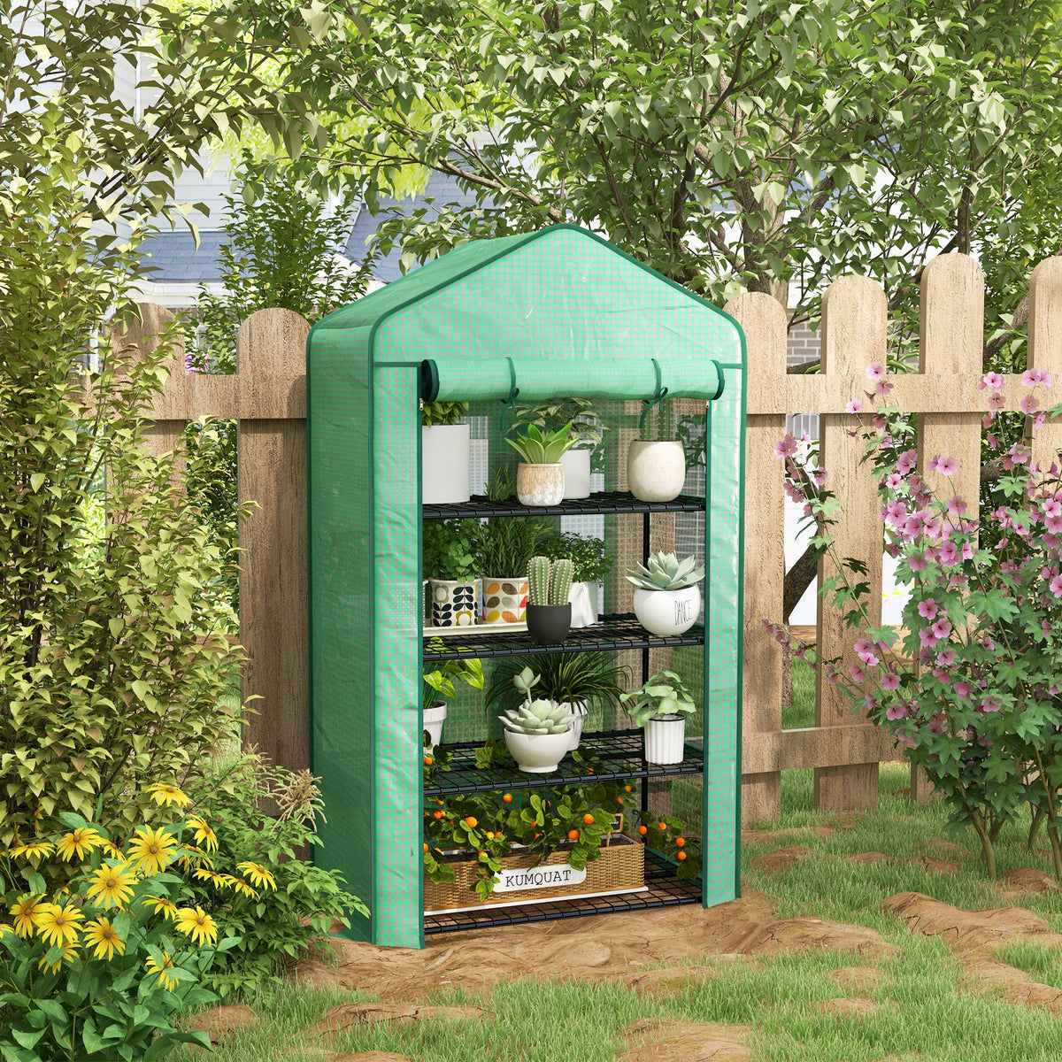 Serre de Jardin Balcon étagère Serre 4 Niveaux 90L x 49l x 160H cm Acier galvanisé bâche Amovible PE Haute densité Vert-1