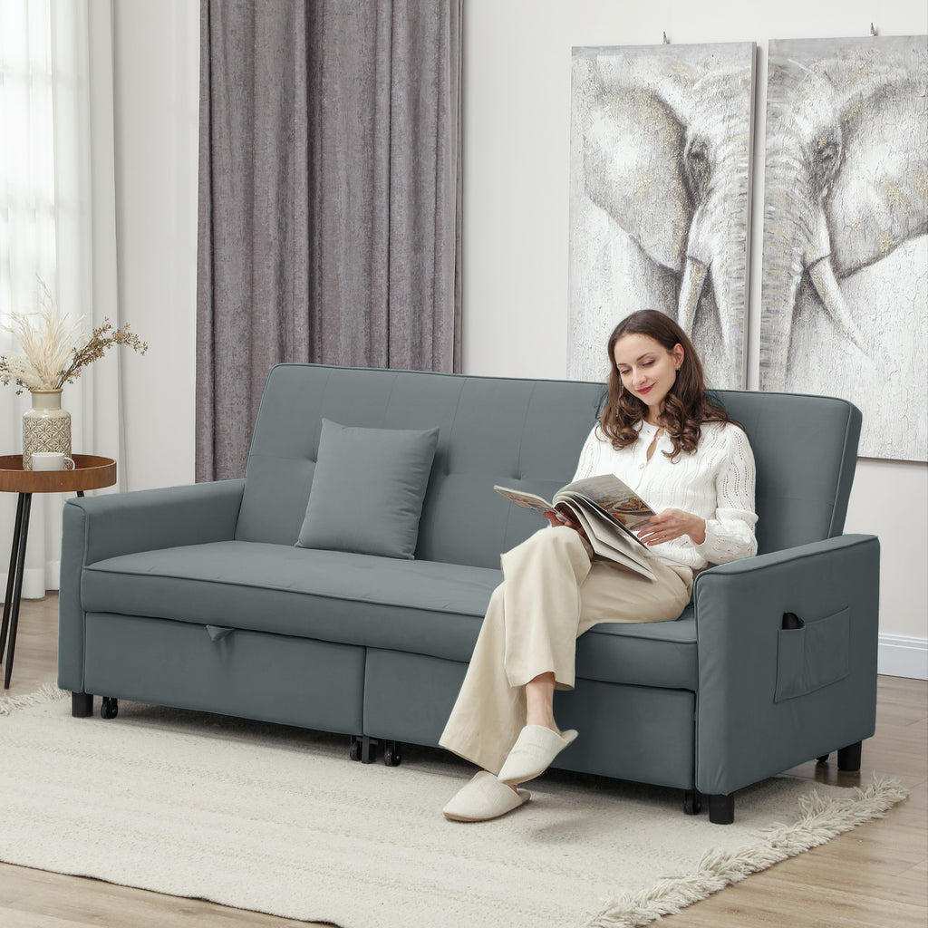 Canapé convertible 3 places canapé-lit clic-clac réversible avec dossier réglable et coussins, 196 x 90 x 89 cm, gris-1