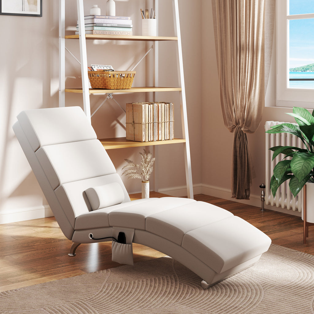 Fauteuil relax salon fauteuil de massage et chauffage meridienne avec télécommande et oreiller, tissu effet lin, crème-1
