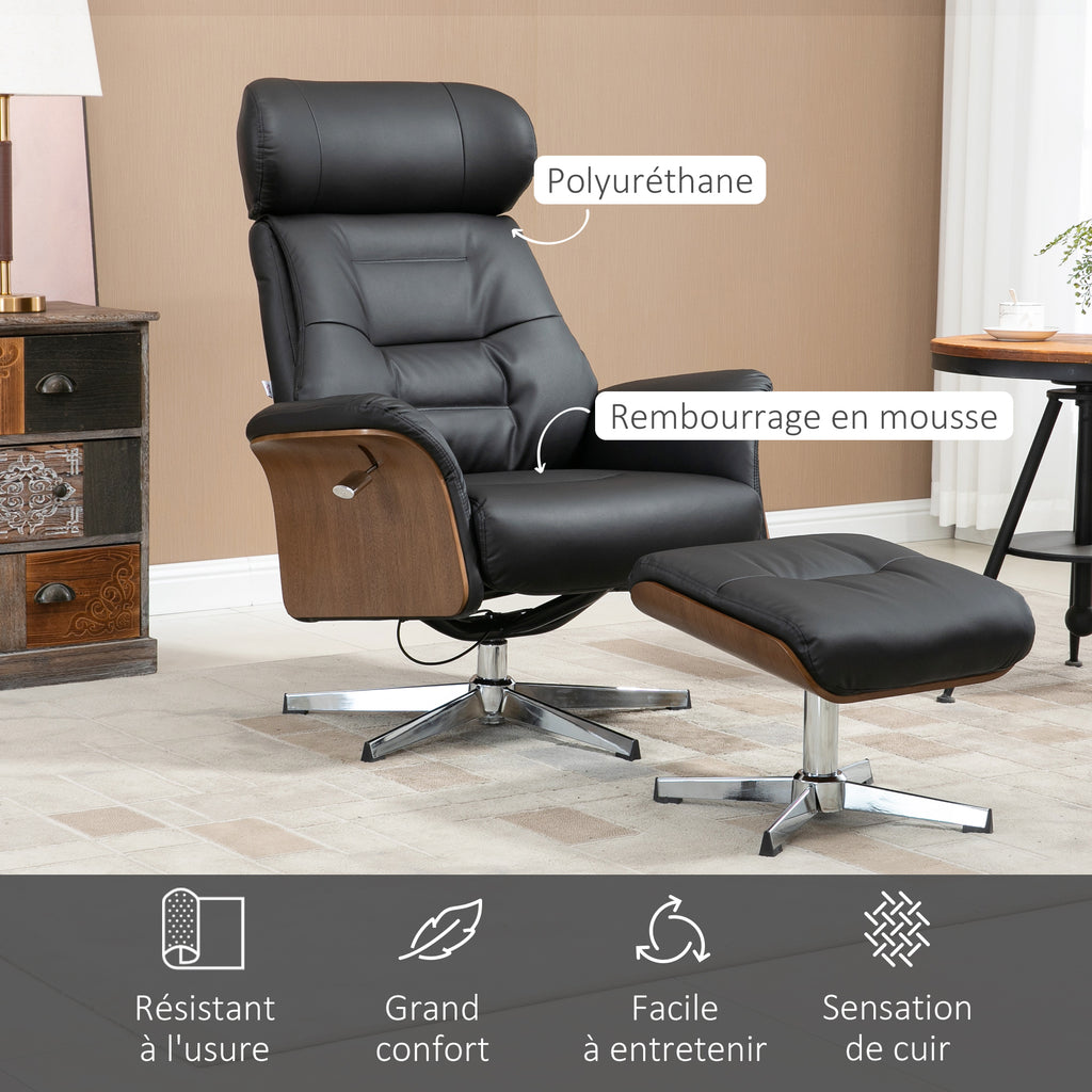 Fauteuil relax avec repose-pied, fauteuil de relaxation avec dossier inclinable, têtière réglable, 80x84x108cm, noir-5