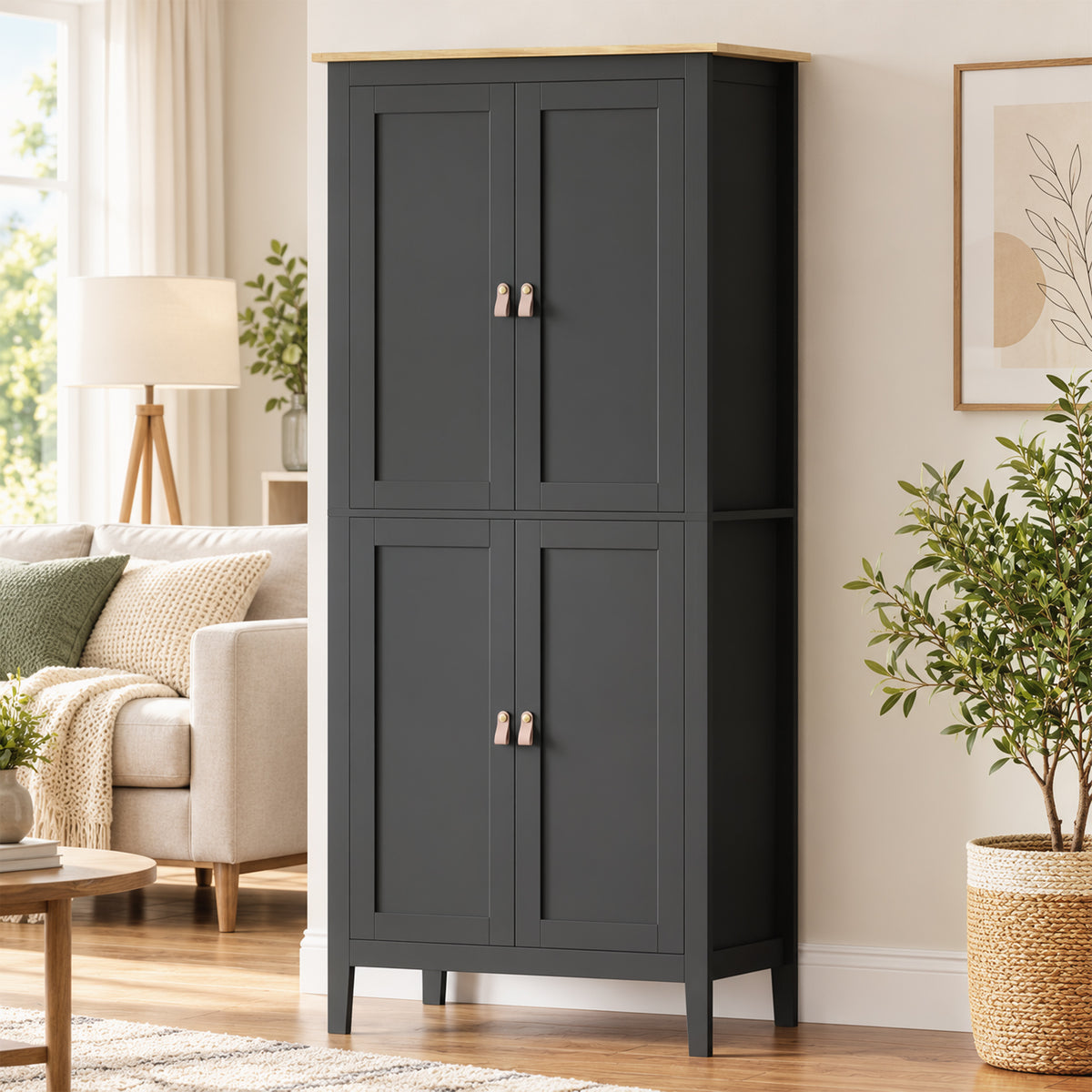 Buffet cuisine, meuble cuisine rangement haut avec LED réglable et détecteur de mouvement, 80 x 40 x 176,5 cm, noir-8