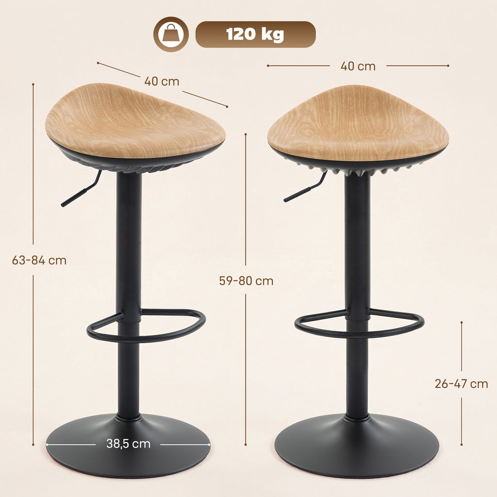 Lot de 2 tabourets de bar, chaises de bar réglables en hauteur avec repose-pieds, pivotant 360°, base en acier, chêne-2
