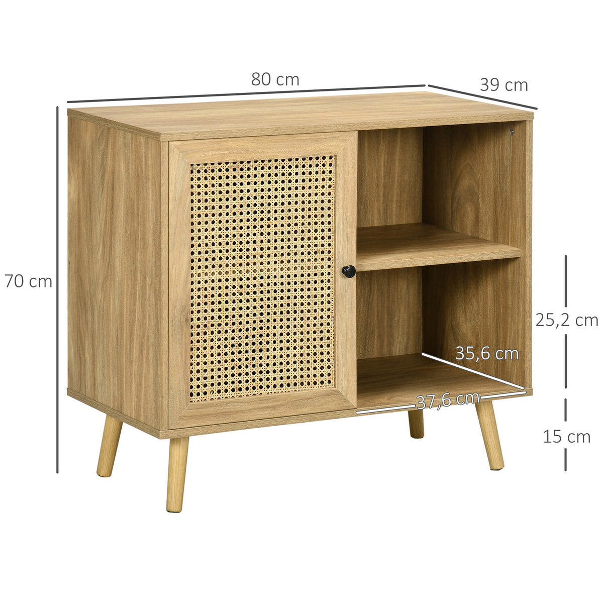 Meuble de rangement buffet 1 porte cannage effet bois - dim. 80L x 39l x 70H cm-2