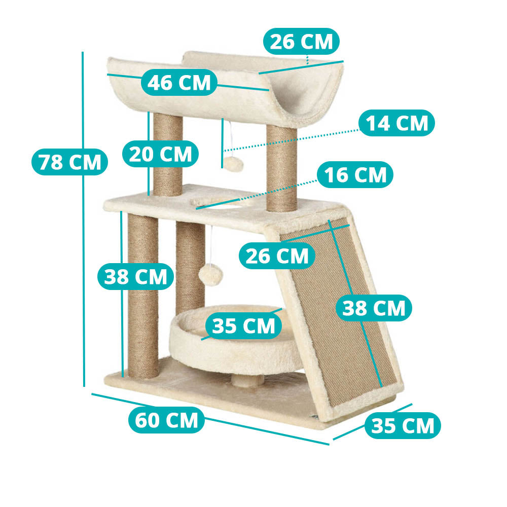Tiragraffi per gatti beige a 2 livelli con cuccia