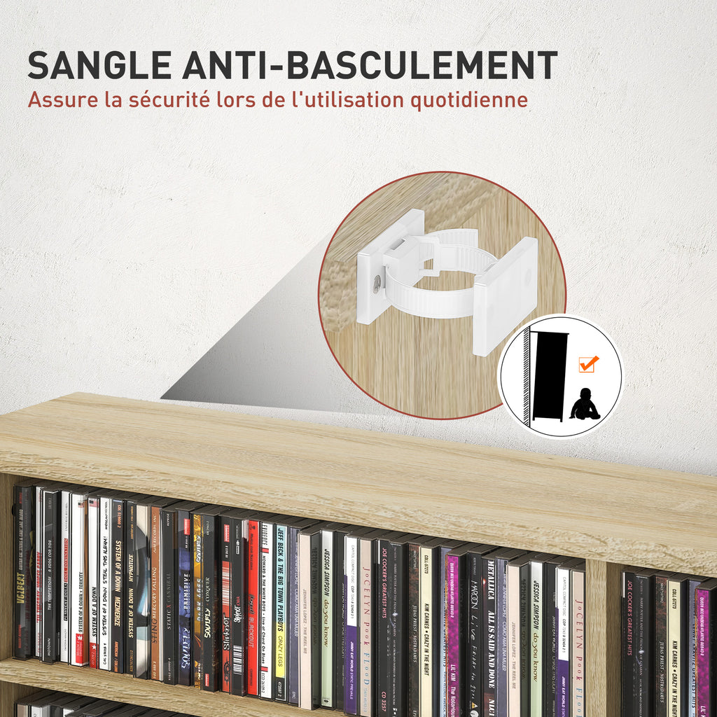 Rangements pour CD et DVD avec 16 compartiments et 12 étagères réglables capacité max. 720 CD/396 DVD et Blu-ray naturel-5