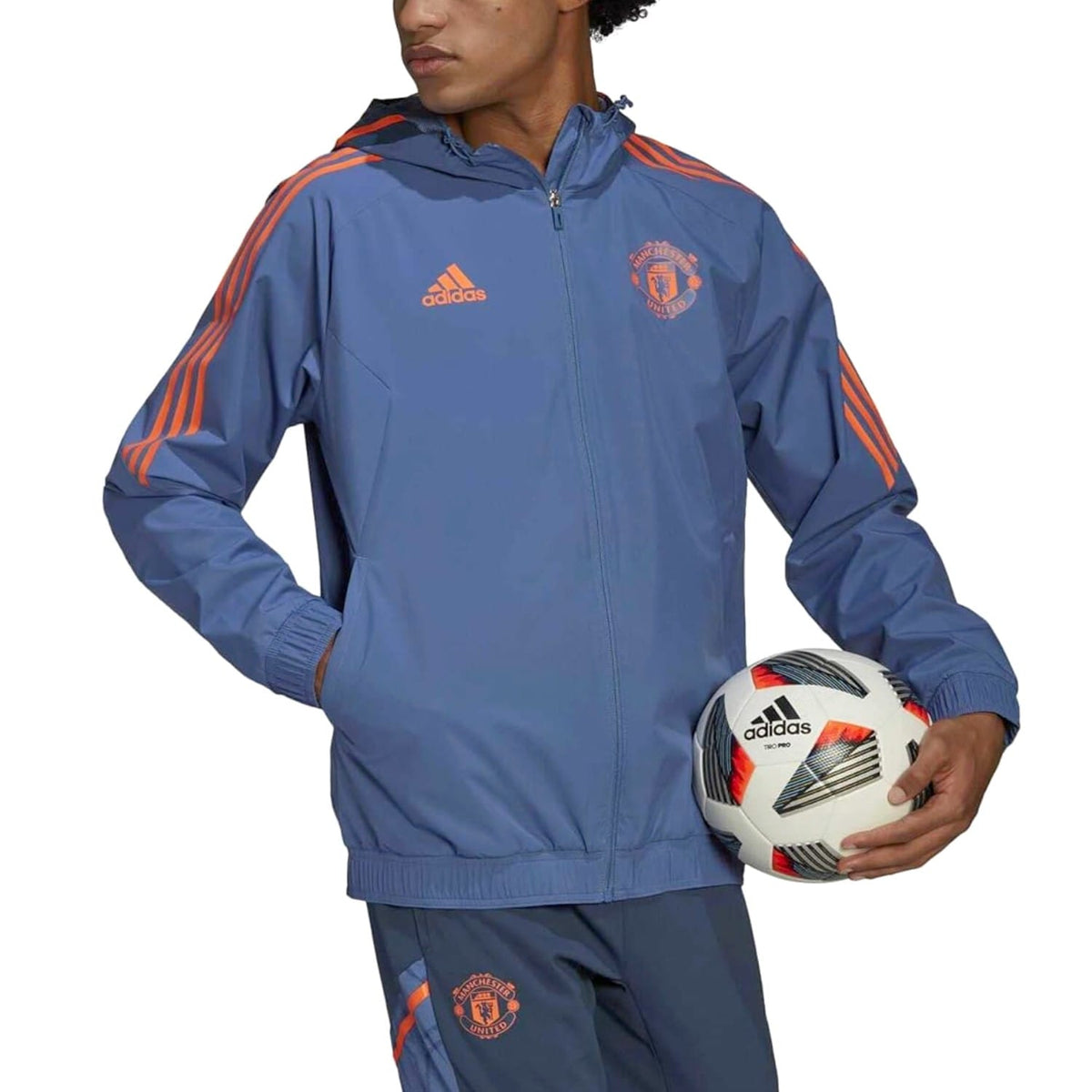 Manchester United soccer training rain jacket 2022/23 blue - Adidas-1