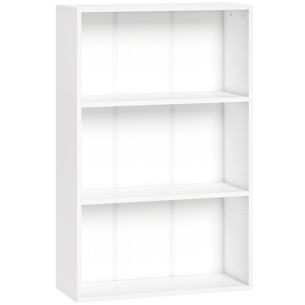 Bibliothèque étagère de rangement avec 3 compartiments et étagère réglable, 60 x 24 x 93 cm, blanc-0