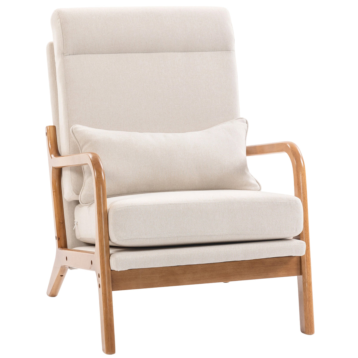 Fauteuil salon, fauteuil d'appoint rembourré en lin avec large assise, support lombaire, haut dossier, 64x86x93cm, crème-0