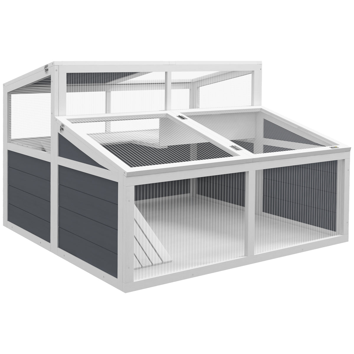 Maison enclos cage pour petit animal tortue avec 2 espaces toit en polycarbonate 3 portes rampe 115 x 115 x 82 cm gris-0