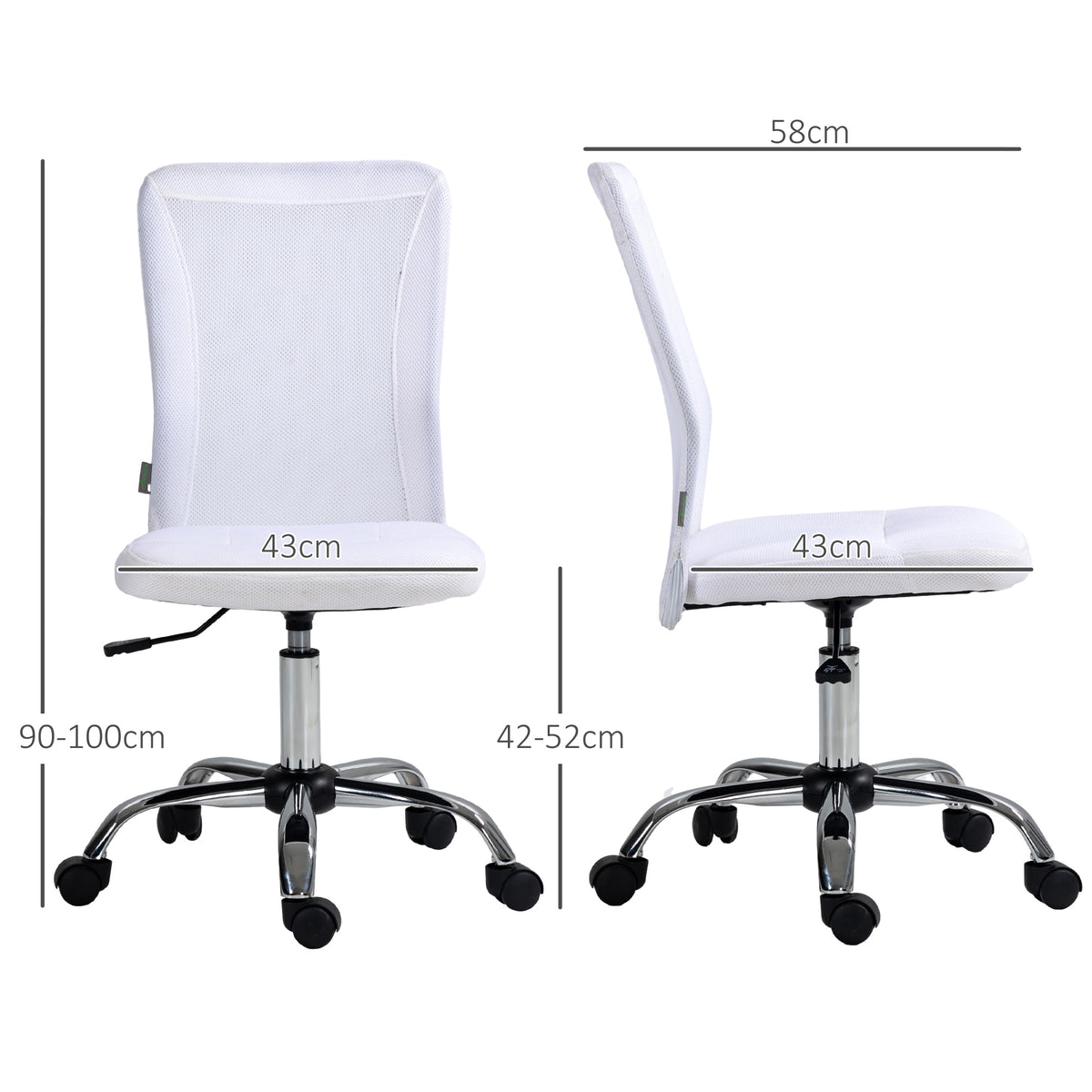 Chaise de bureau ergonomique hauteur réglable piètement chromé pivotant 360° revêtement maille blanc-2
