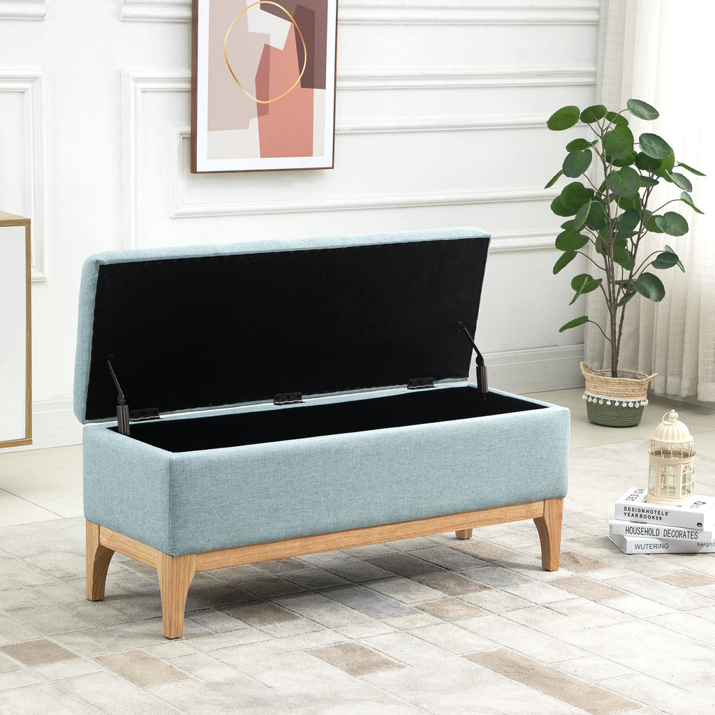 Banc de rangement, coffre de rangement avec couvercle amovible style scandinave, bout de lit en tissu lin, 110 x 39 x 45 cm, vert clair-8