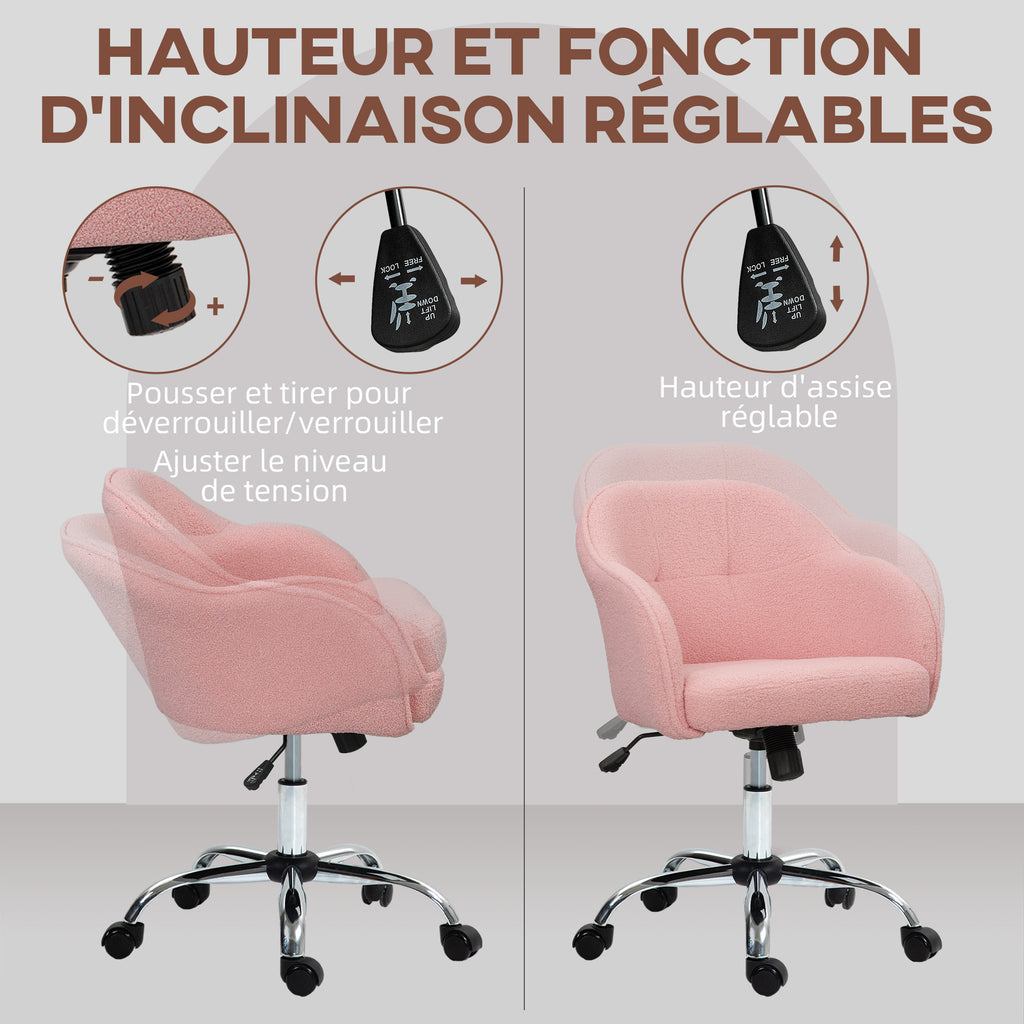 Chaise de bureau, fauteuil de bureau ergonomique, hauteur réglable, assise et dossier rembourrés, rose-3