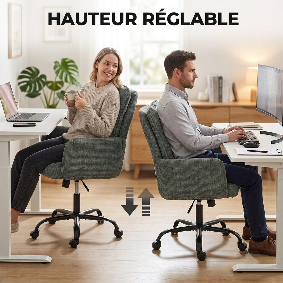 Chaise Bureau Ergonomique, Fauteuil de Bureau avec Hauteur Réglable, Assise Large, Fonction Bascule, Vert Foncé-6