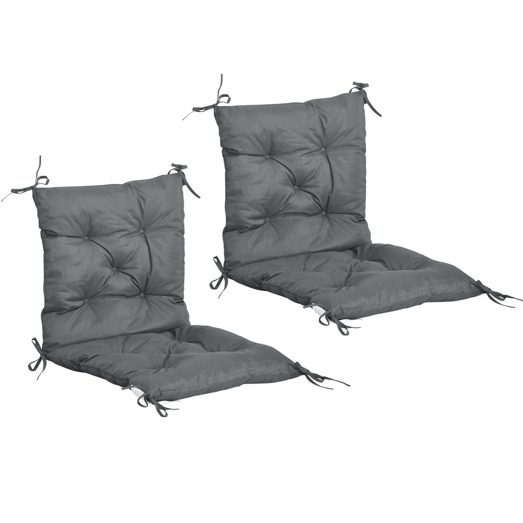 Lot de 2 coussins de chaise d'extérieur, galette de chaise avec attaches, coussins de jardin pour terrasse ou balcon, 98 x 50 x 8 cm, gris-0