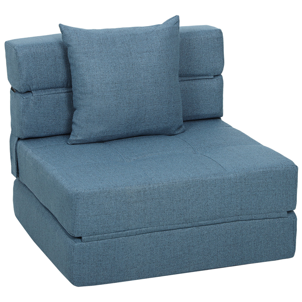 Chauffeuse canapé-lit convertible fauteuil 1 place avec 1 coussin déhoussable, tissu bleu foncé-0