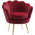 Fauteuil salon fauteuil en velours fauteuil coquillage avec pieds en métal doré pour chambre à coucher, rouge-0