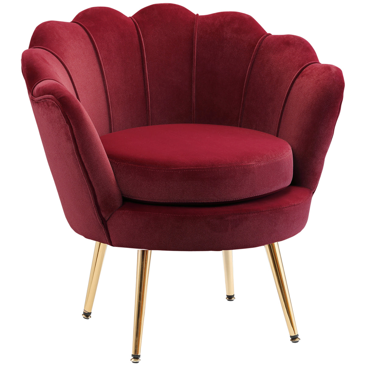 Fauteuil salon fauteuil en velours fauteuil coquillage avec pieds en métal doré pour chambre à coucher, rouge-0